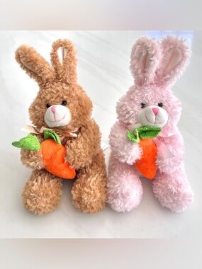 Animal Adventure bunny with carrots plush 2012 sibling set 2 pink Tan Easter 12"
